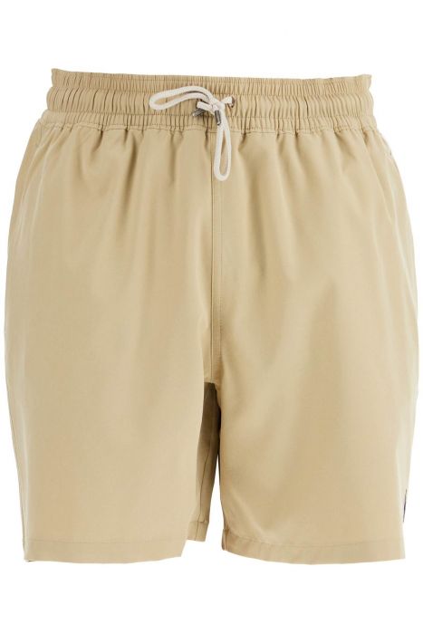polo ralph lauren costume da bagno mid-trunk in poliestere riciclato beige tinta unita con tasca