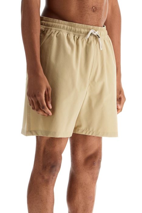 polo ralph lauren costume da bagno mid-trunk in poliestere riciclato beige tinta unita con tasca