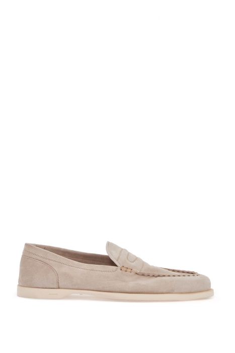 john lobb men's suede lace-up shoes in sand with flexible sole