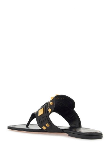 valentino garavani black buffalo leather studded flip-flops