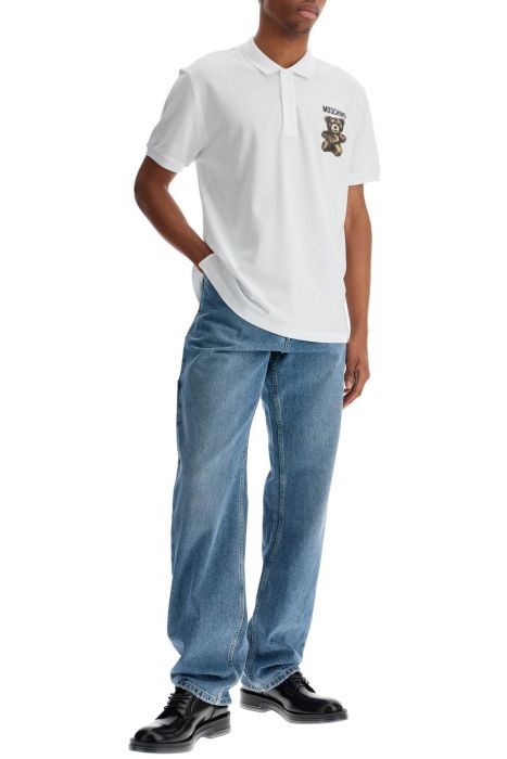 moschino white cotton polo with embroidered logo