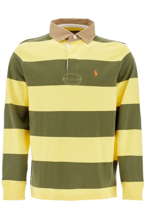 polo ralph lauren polo in cotone verde oliva e giallo a righe