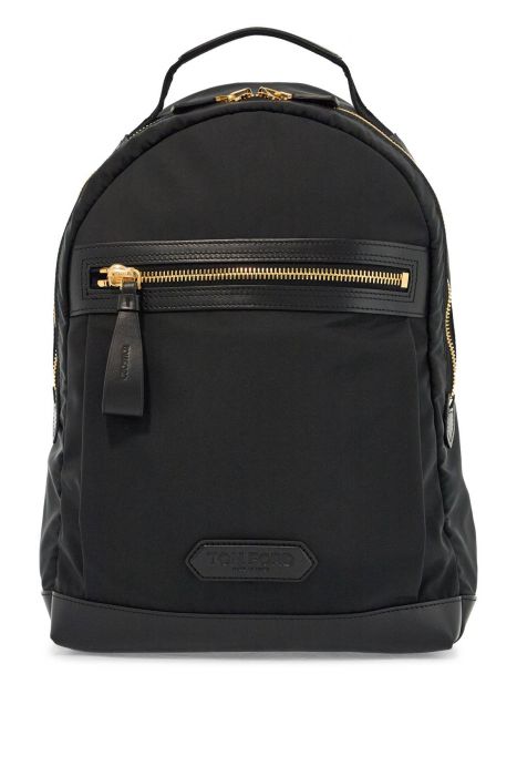 tom ford black leather and polyester backpack with golden metal finishes