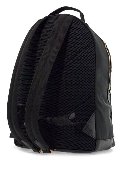 tom ford black leather and polyester backpack with golden metal finishes