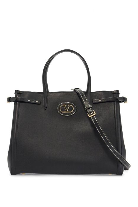 valentino garavani borsa tote in pelle nera con manici e tracolla