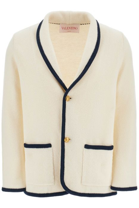 valentino garavani men's cotton and wool jacket in butter color with shawl collar