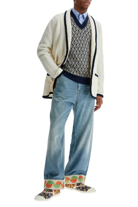 valentino garavani men's cotton and wool jacket in butter color with shawl collar