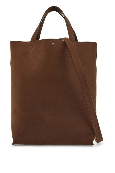 a.p.c. medium brown calfskin bag with removable shoulder strap cabas maiko