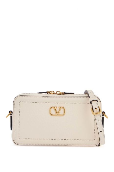valentino garavani mini camera case in ivory leather with adjustable strap and golden details