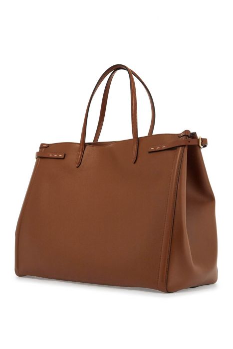 valentino garavani borsa tote grande in pelle marrone minimalista con fibbie decorative