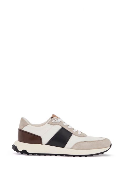 tod's elegant sporty sneakers in white leather and suede running mid volume 63k