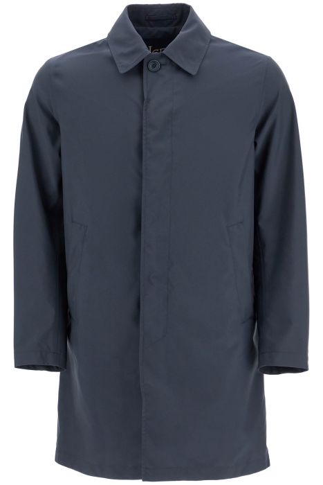 herno long blue waterproof coat in high-quality polyester with buttons