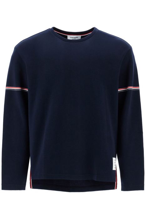 thom browne blue cotton rugby t-shirt with red and white stripe