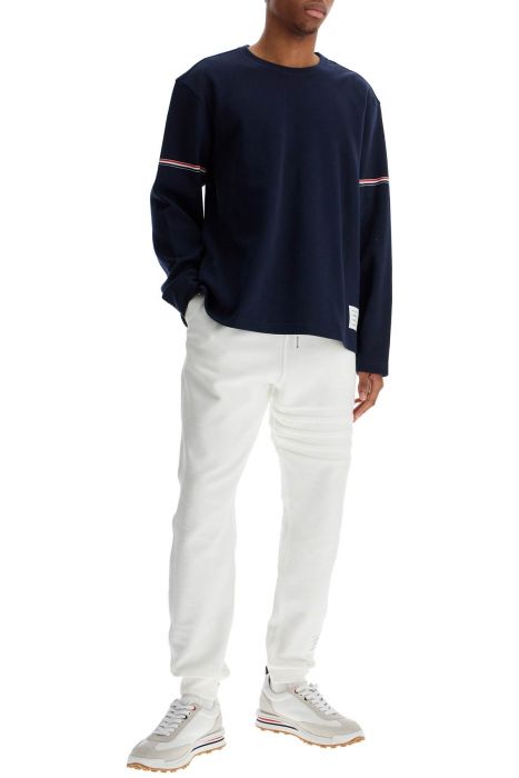 thom browne blue cotton rugby t-shirt with red and white stripe
