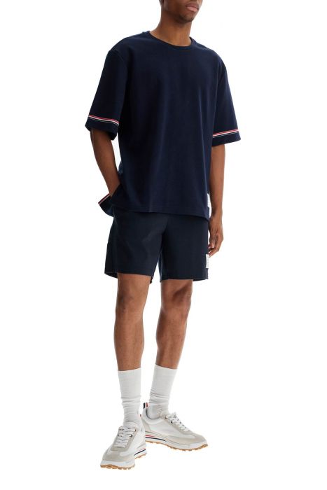 thom browne navy combo mid thigh ripstop and wool shorts