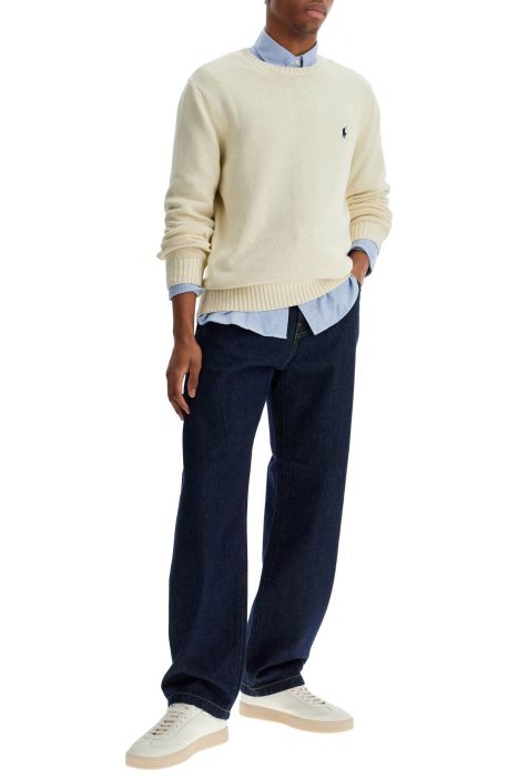 polo ralph lauren cream cotton sweater with embroidered logo