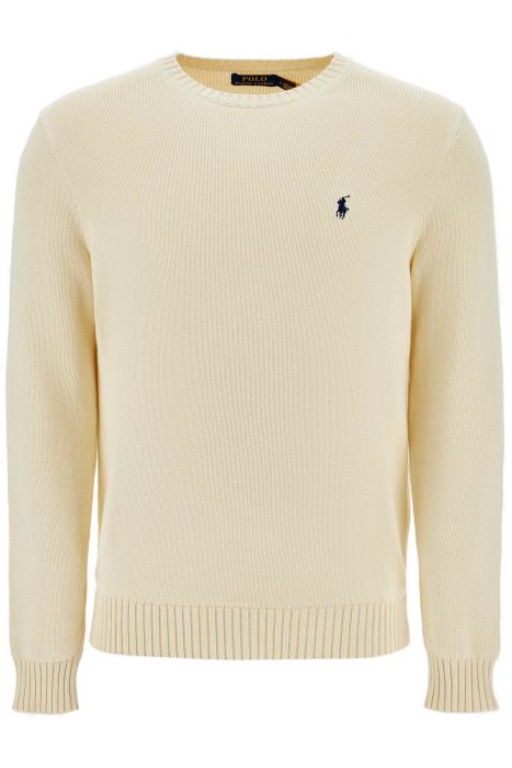 polo ralph lauren maglione in cotone crema con logo ricamato