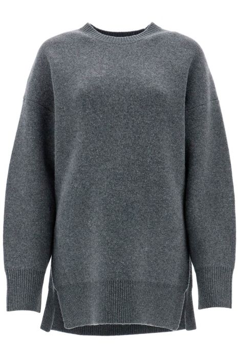 toteme maglione in lana e cashmere grigio melange con scollo ampio