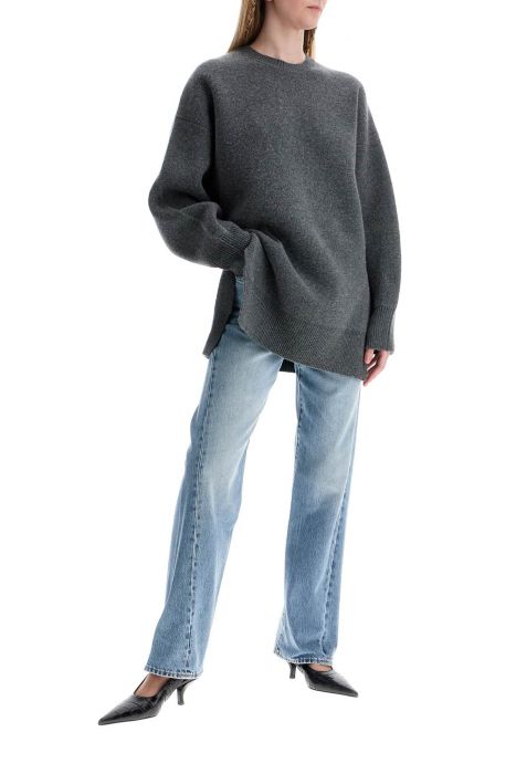 toteme gray melange wool and cashmere sweater with wide neck