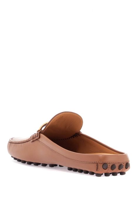 tod's dark brown calfskin slip-on with metal detail