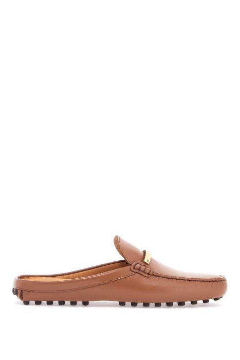 tod's dark brown calfskin slip-on with metal detail