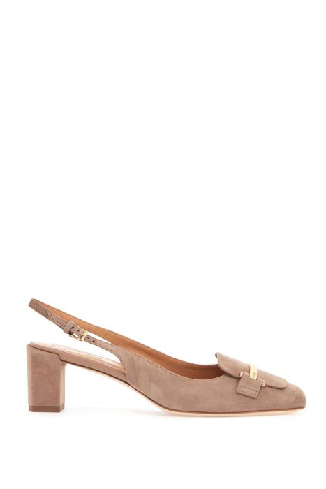 tod's cappuccino goat leather pumps with metal bar