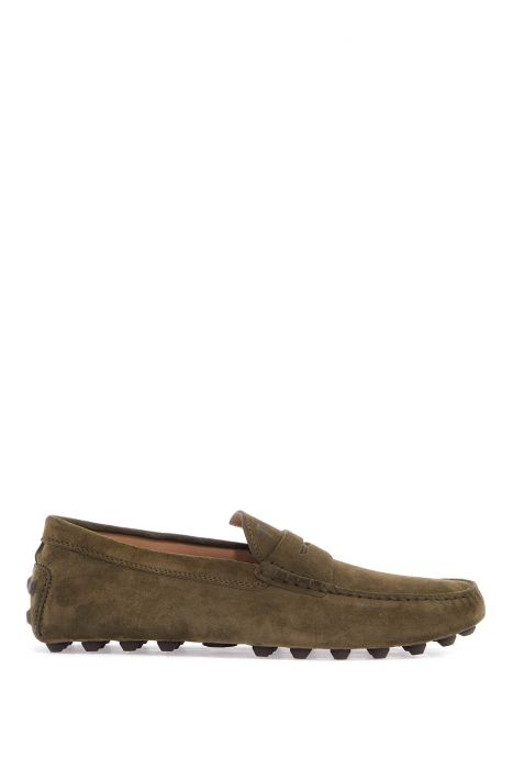 tod's olive green suede loafers with rubber sole