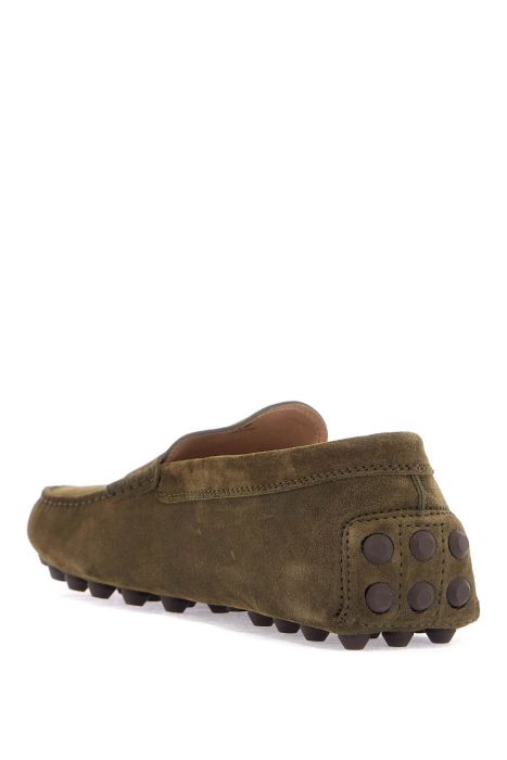 tod's olive green suede loafers with rubber sole