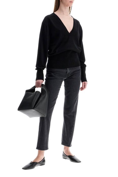 toteme rws wool black sweater with deep v-neck