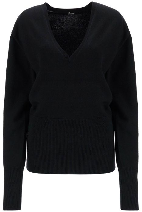 toteme rws wool black sweater with deep v-neck