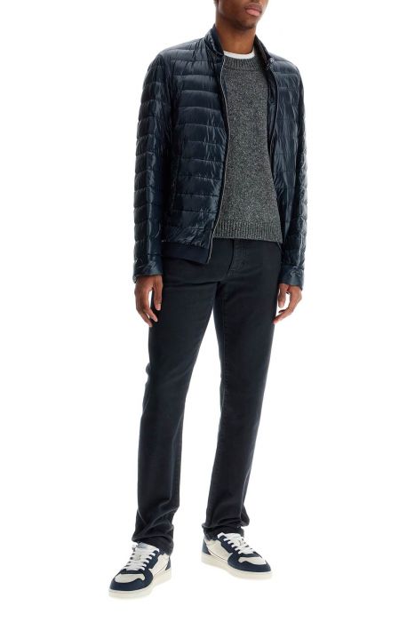 herno dark blue lightweight quilted nylon down jacket with high collar