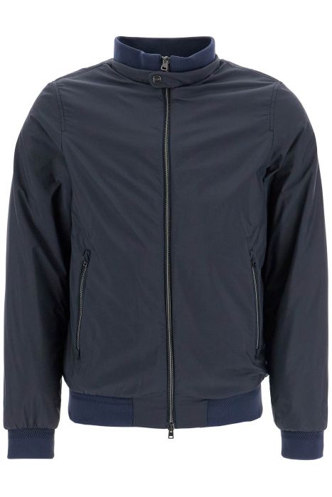 herno bomber impermeabile leggero in poliammide blu scuro con zip e tasche