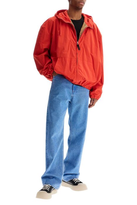 marni red hooded jacket in polyester with embroidered logo