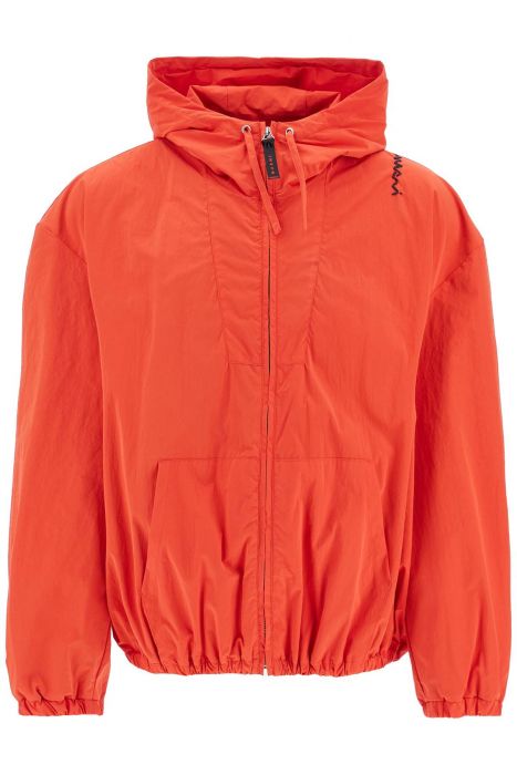 marni red hooded jacket in polyester with embroidered logo