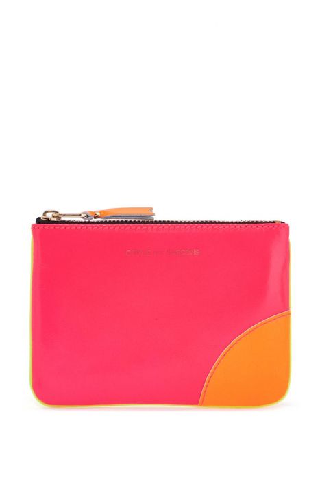 comme des garcons wallet portafoglio super fluo giallo in pelle con zip