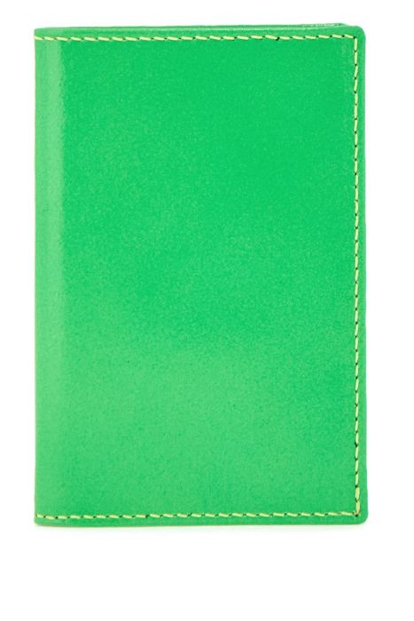 comme des garcons wallet portafoglio compatto verde super fluo in pelle di capra