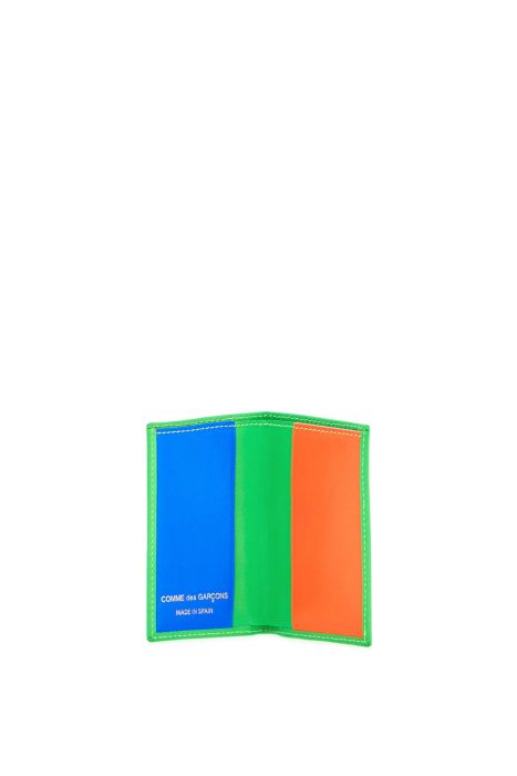 comme des garcons wallet portafoglio compatto verde super fluo in pelle di capra