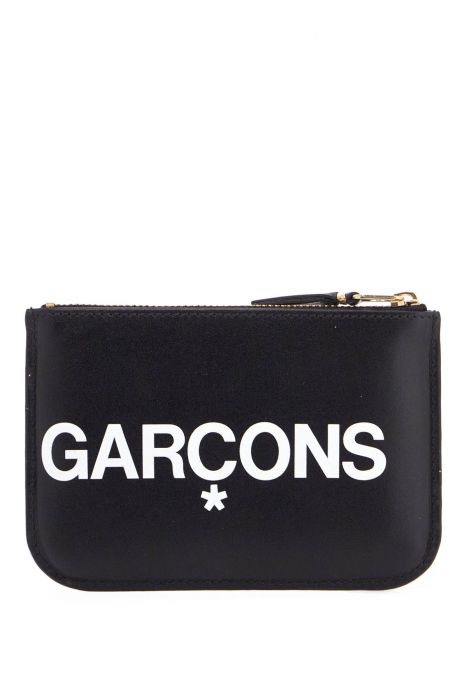 comme des garcons wallet black leather wallet with zip and large logo
