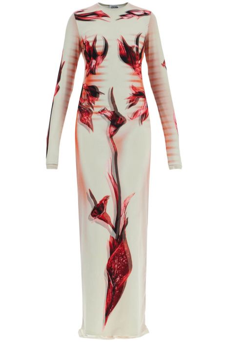 jean paul gaultier long dress flower body morphing pink floral slim