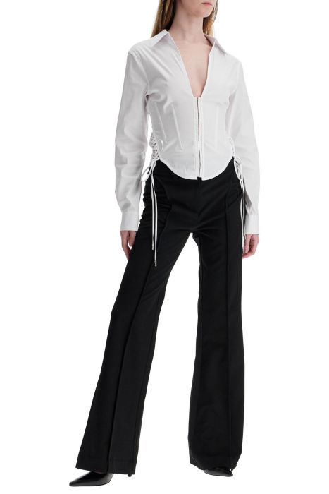 mugler camicia slim fit scollo a v bianco ottico in cotone organico