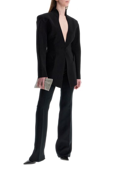 mugler short black v-neck jacket with contemporary design