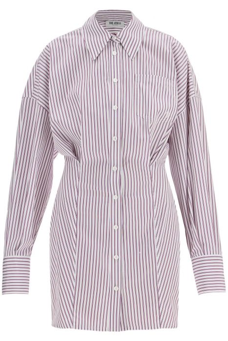 the attico white and purple striped mini shirt dress