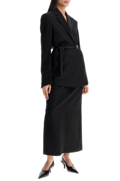 toteme black midi straight low-waisted skirt in recycled polyester and wool