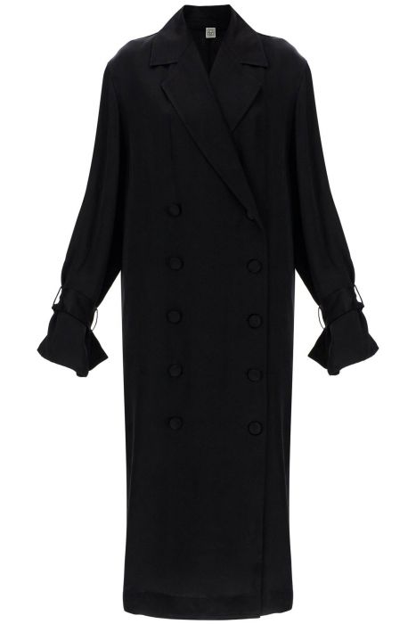 toteme black satin viscose trench dress