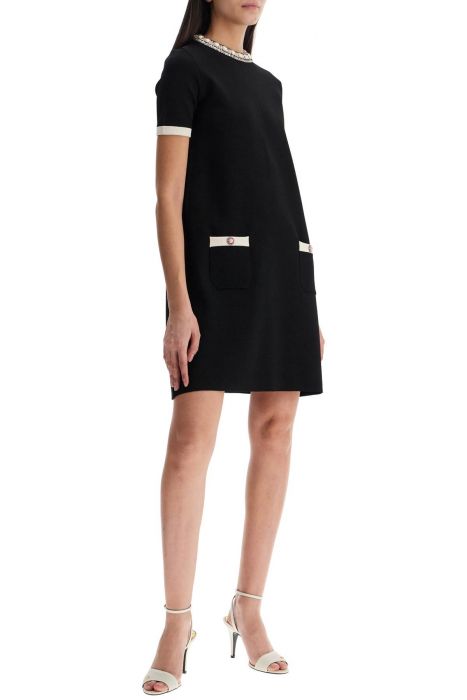 valentino garavani black and ivory knit dress with round neck in viscose
