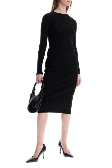 courreges black midi skirt in viscose and polyester with vertical ribs