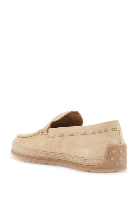 tod's beige woven leather slip-on loafers with rubber sole