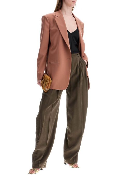 the andamane khaki wide leg viscose trousers with front pleats