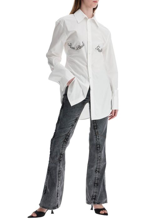 jean paul gaultier white poplin shirt with underboob print