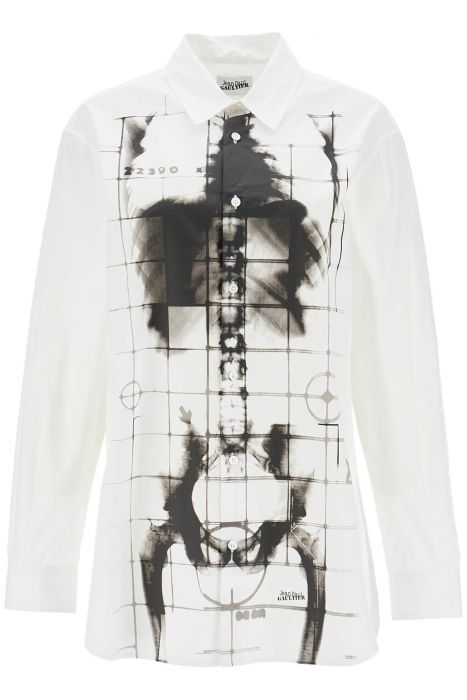 jean paul gaultier white cotton shirt with skeleton print front and back
